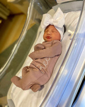 Load image into Gallery viewer, Monogrammed footie, baby coming home outfit, take me home, sleeper, personalized baby shower, organic cotton, footie, loved baby, sweet/bp