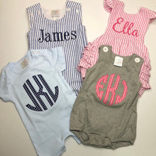 Load image into Gallery viewer, MYSTERY bubble set, personalized bubble, romper monogrammed bubble, romper, summer outfit, LTC