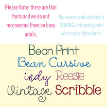 Load image into Gallery viewer, Font options, fonts and thread colors, DO NOT PURCHASE, for viewing purposes only!