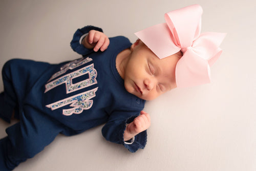 Baby girl coming home outfit, hospital outfit, monogrammed, personalized, sk creations, navy ruffle