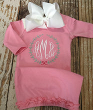 Load image into Gallery viewer, Monogrammed Girls Baby Gown, Girls Hospital Outfit, Monogrammed Infant Gown, Personalized Baby Gown, Baby Monogrammed Gown,
