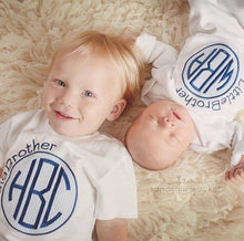 Load image into Gallery viewer, Monogrammed Sibling shirts, big sister shirt, little sister shirt, big brother shirt, little brother shirt, arb, personalized gown
