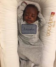 Load image into Gallery viewer, Baby boy coming home outfit, monogrammed gown, baby boy gift, personalized sleeper, romper, newborn picture, shower gift,
