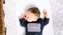 Load image into Gallery viewer, Baby boy coming home outfit, monogrammed gown, baby boy gift, personalized sleeper, romper, newborn picture, shower gift,
