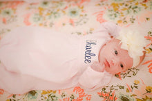 Load image into Gallery viewer, Baby girl coming home outfit, Monogrammed gown, Personalized Baby gift, Monogrammed sleeper, pima cotton, newborn pictures, shower gift
