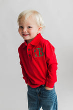 Load image into Gallery viewer, Boys monogrammed polo, boys Christmas shirt, monogram boys shirt, toddler Christmas outfit, matching boys shirts, sibling shirts
