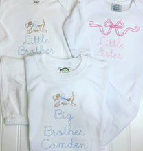 Load image into Gallery viewer, Sibling shirts, personalized sibling outfits, big brother shirt, big sister shirt, little brother shirt, arb,  brother gown, monogrammed,
