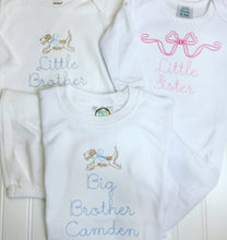 Load image into Gallery viewer, Sibling shirts, personalized sibling outfits, big brother shirt, big sister shirt, little brother shirt, arb,  brother gown, monogrammed,
