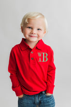 Load image into Gallery viewer, Boys monogrammed polo, boys Christmas shirt, monogram boys shirt, toddler Christmas outfit, matching boys shirts, sibling shirts
