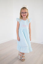 Load image into Gallery viewer, Girls dress, monogrammed dress, picture outfit, seersucker dress, personalized girl clothing, LTC
