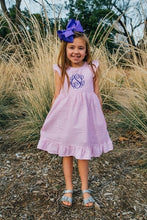 Load image into Gallery viewer, Girls dress, monogrammed dress, picture outfit, seersucker dress, personalized girl clothing, LTC
