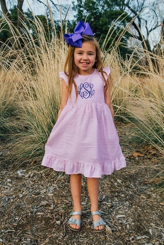 Girls dress, monogrammed dress, picture outfit, seersucker dress, personalized girl clothing, LTC