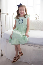 Load image into Gallery viewer, Girls dress, monogrammed dress, picture outfit, seersucker dress, personalized girl clothing, LTC
