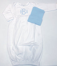 Load image into Gallery viewer, Baby boy coming home outfit, monogrammed gown, personalized gown and cap, pima cotton, baby shower gift
