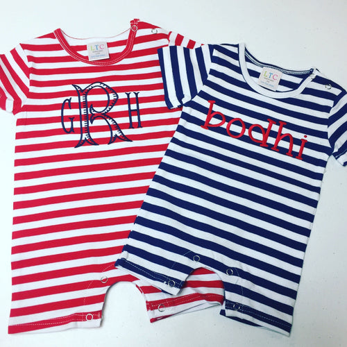 Monogrammed romper, personalized summer outfit, boys monogrammed romper, boys birthday gift, sk creations, LTC