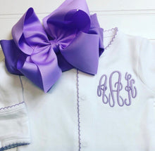 Load image into Gallery viewer, Baby girl coming home outfit, newborn coming home outfit, lilac lavender, monogrammed footie, baby shower gift, pima cotton, newborn photo
