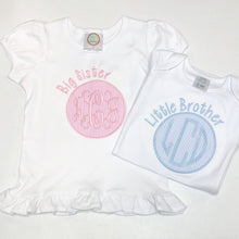 Load image into Gallery viewer, Monogrammed Sibling shirts, big sister shirt, little sister shirt, big brother shirt, little brother shirt, arb, personalized gown
