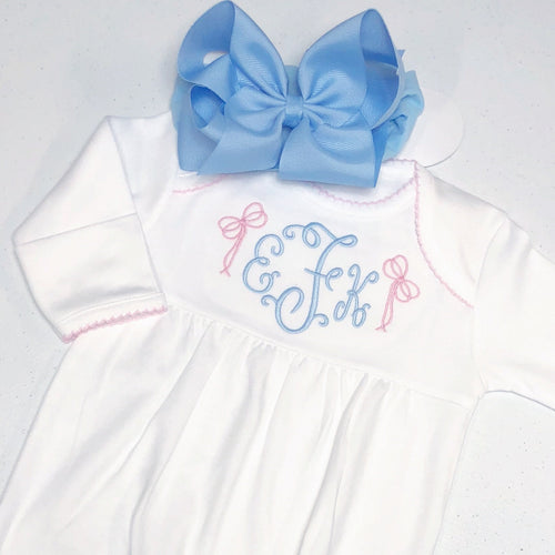 Baby girl coming home outfit, Monogrammed gown, Personalized Baby gift, Monogrammed sleeper, pima cotton, newborn pictures, shower gift