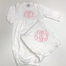 Load image into Gallery viewer, Baby girl coming home outfit, Monogrammed gown, Personalized Baby gift, Monogrammed sleeper, pima cotton, newborn pictures, shower gift
