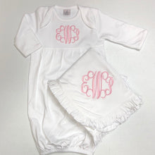 Load image into Gallery viewer, Baby girl coming home outfit, Monogrammed gown, Baby gift, Monogrammed sleeper, pima, newborn pictures, shower gift, little sister outfit
