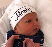 Load image into Gallery viewer, Personalized newborn hat, hospital hat, pima cotton, sk creations
