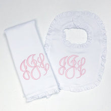 Load image into Gallery viewer, Monogrammed bib, monogrammed burp cloth set, newborn gift, baby shower gift, arb, burp cloth, bib, custom, personalized, girl, boy
