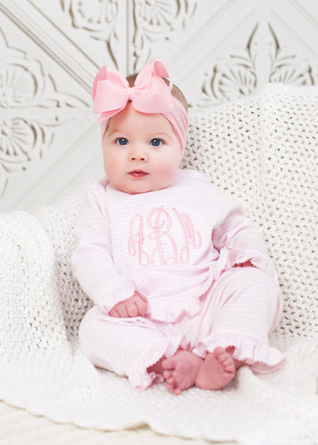 Baby girl coming home outfit, monogrammed newborn take home outfit, Personalized Baby gift, baby girl clothing, pink stripes outfit