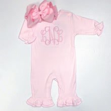 Load image into Gallery viewer, Baby girl coming home outfit, monogrammed ruffle romper
