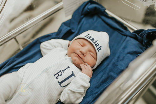 Baby boy coming home outfit,  Monogrammed footie, Baby gift, Monogrammed sleeper, Silver mini stripes