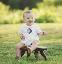 Load image into Gallery viewer, Monogrammed baby boy bubble, boy Easter outfit, personalized boys sunsuit, boys picture outfit, preppy baby boy clothing, baby shower gift
