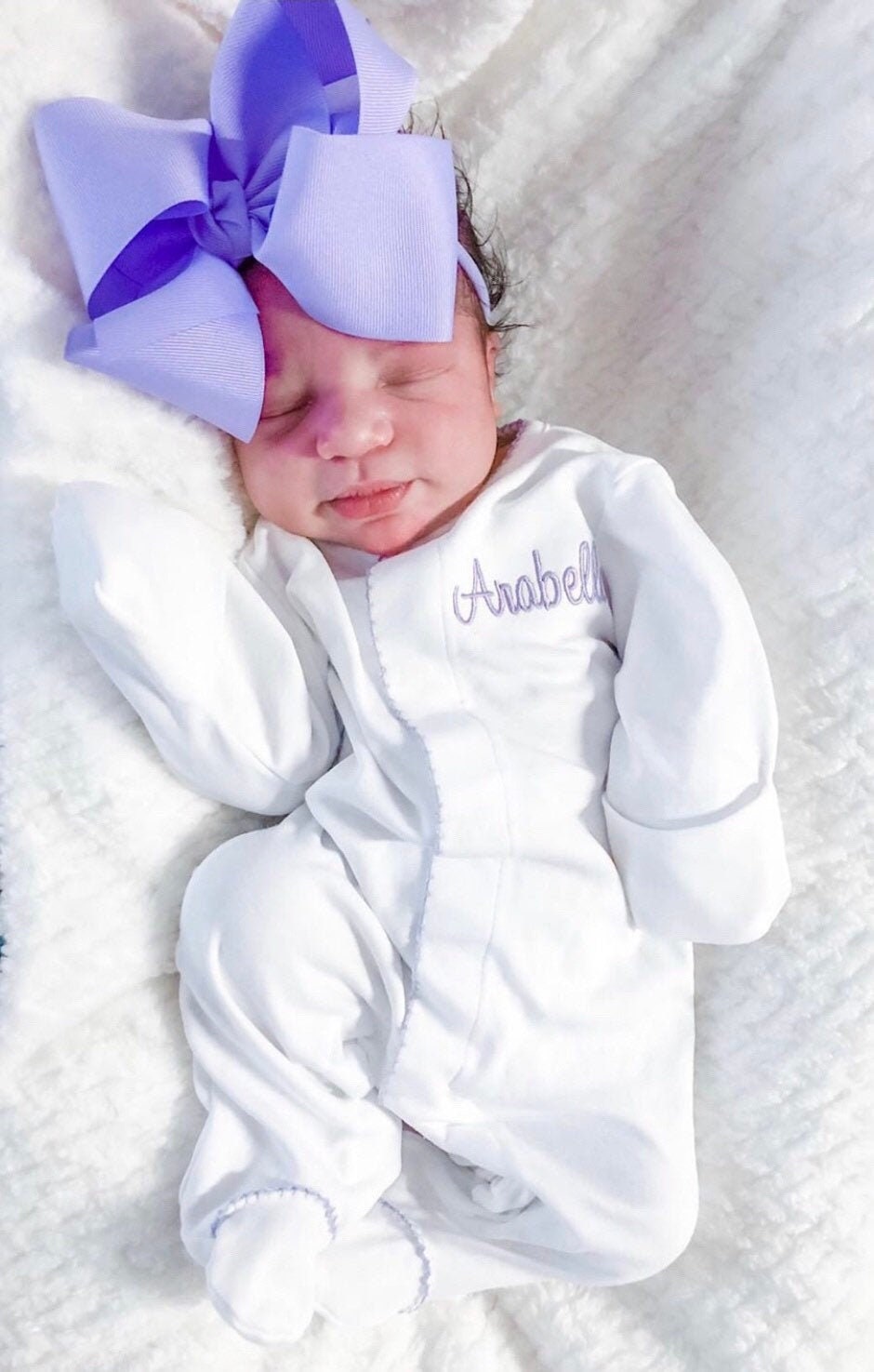 Baby girl coming home outfit, newborn coming home outfit, lilac lavender, monogrammed footie, baby shower gift, pima cotton, newborn photo