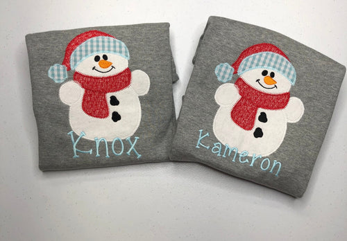 Mystery Snowman Applique shirt, personalized winter shirt, boys, girls, toddler, baby, LTC