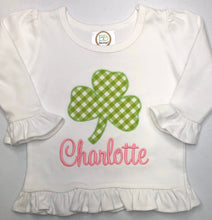 Load image into Gallery viewer, Personalized St Patricks day shirt, girls personalized saint patricks day shirt, sk creations, custom St Patricks Day shirt, shamrock, bb
