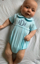 Load image into Gallery viewer, Monogrammed baby boy bubble, boy Easter outfit, personalized boys sunsuit, boys picture outfit, preppy baby boy clothing, baby shower gift
