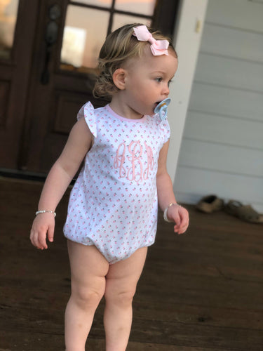Monogrammed girls bubble, baby girl clothing, personalized summer bubble, rosebud, pima cotton, sk creations
