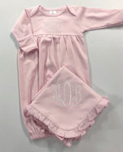 Load image into Gallery viewer, Baby girl coming home outfit, Monogrammed gown, Personalized Baby gift, Monogrammed sleeper, pima cotton, newborn pictures, shower gift
