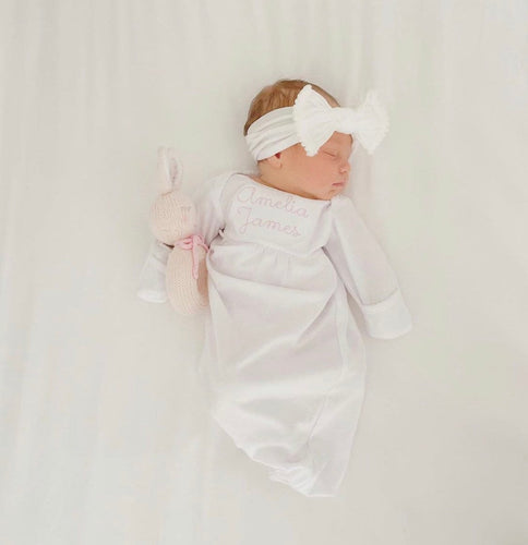 Baby girl coming home outfit, Monogrammed gown, Baby gift, Monogrammed sleeper, pima, newborn pictures, shower gift, little sister outfit