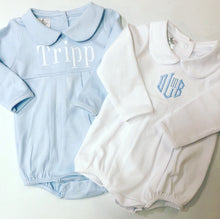 Load image into Gallery viewer, Baby boy coming home outfit, monogrammed bubble, photo outfit, long sleeve bubble, pima cotton, baby boy collar outfit, preemie outfit
