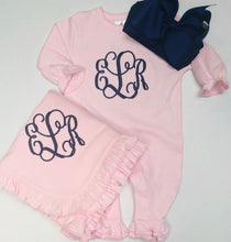 Load image into Gallery viewer, Baby girl coming home outfit, monogrammed ruffle romper
