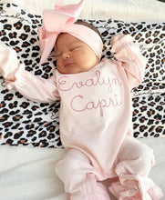 Load image into Gallery viewer, Baby girl coming home outfit, monogrammed ruffle romper
