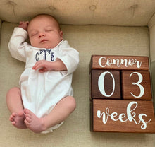 Load image into Gallery viewer, Baby boy coming home outfit, monogrammed bubble, photo outfit, long sleeve bubble, pima cotton, baby boy collar outfit, preemie outfit
