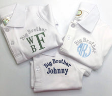 Load image into Gallery viewer, Personalized Big brother shirt, monogrammed Big Brother polo shirt, sibling shirt, short sleeve, long sleeve, baby announcemnt shirt
