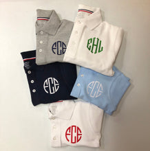 Load image into Gallery viewer, Boys monogrammed polo, boys Christmas shirt, monogram boys shirt, toddler Christmas outfit, matching boys shirts, sibling shirts
