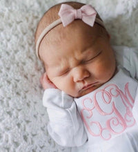 Load image into Gallery viewer, Baby girl coming home outfit, Monogrammed gown, Baby gift, Monogrammed sleeper, pima, newborn pictures, shower gift, little sister outfit
