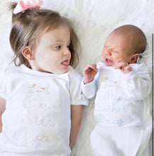 Load image into Gallery viewer, Sibling shirts, personalized sibling outfits, big brother shirt, big sister shirt, little brother shirt, arb,  brother gown, monogrammed,
