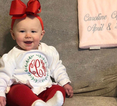 Baby Girl Christmas Outfit, Monogrammed baby gown, Toddler Christmas Shirt, Monogrammed Girl Christmas shirt