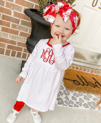 Girls Valentine's Day outfit, Monogrammed Christmas outfit, personalized girls set, Valentines outfit, sk creations, pima cotton, red dot