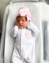 Load image into Gallery viewer, Baby girl coming home outfit, Monogrammed footie, Personalized Baby gift, Monogrammed sleeper, pima cotton, newborn pictures, shower gift
