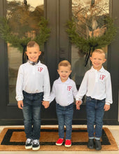 Load image into Gallery viewer, Boys monogrammed polo, boys Christmas shirt, monogram boys shirt, toddler Christmas outfit, matching boys shirts, sibling shirts
