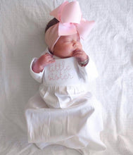 Load image into Gallery viewer, Baby girl coming home outfit, Monogrammed gown, Baby gift, Monogrammed sleeper, pima, newborn pictures, shower gift, little sister outfit
